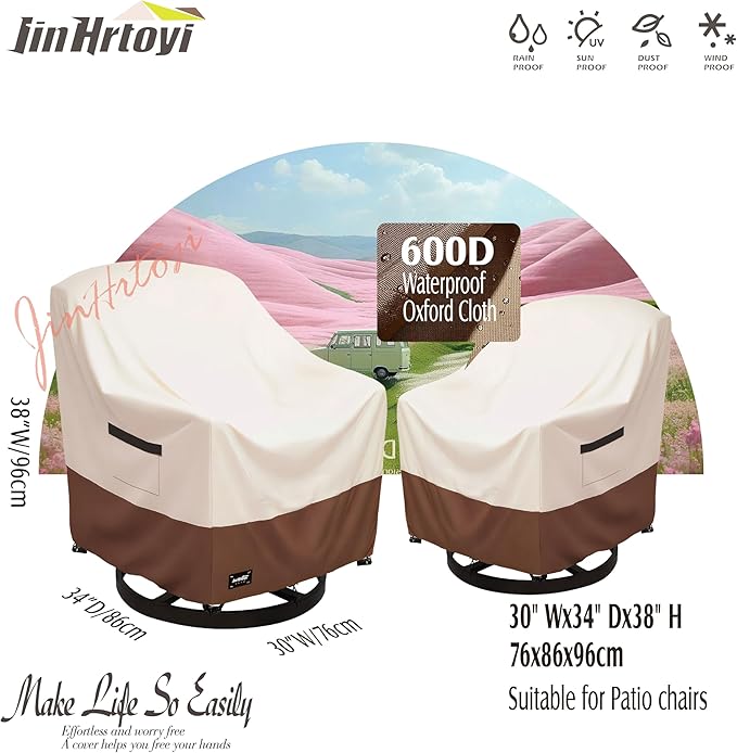 JinHrtoyi Outdoor Chair Covers 2 Pack,30Wx34Dx38H inches Patio Chair Cover,100% Waterproof Heavy Duty Outdoor Furniture Covers Waterproof,Beige&Brown Modern Style Patio Furniture Cover