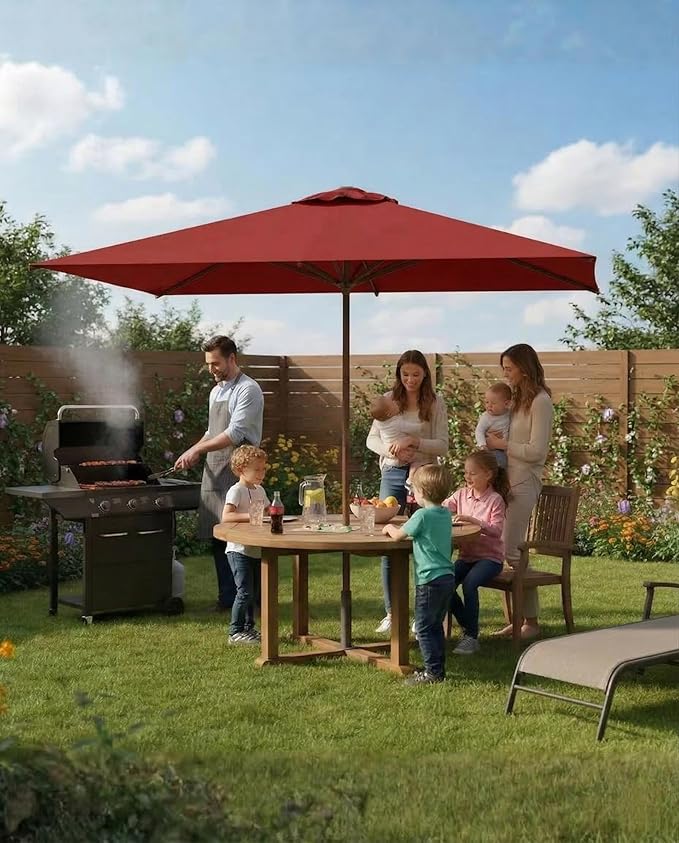 6.5x10FT Patio Umbrella, Outdoor Umbrella with Push Button Tilt and Crank, 8 Sturdy Ribs, UV Protection & Waterproof Market Umbrella for Pool, Backyard, Beach,Deck (Red)