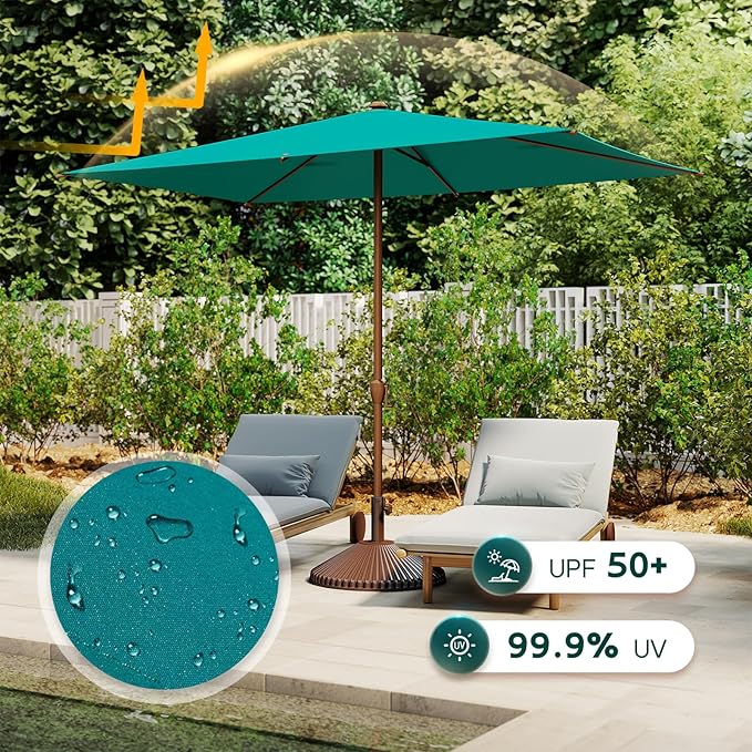 Abba Patio 6.5FT Outdoor Patio Umbrella Outdoor Table Umbrella with Crank Market Umbrella 6 Sturdy Ribs UV Protection Waterproof and Push Button Tilt for Garden Deck Backyard Pool,Nordic Blue