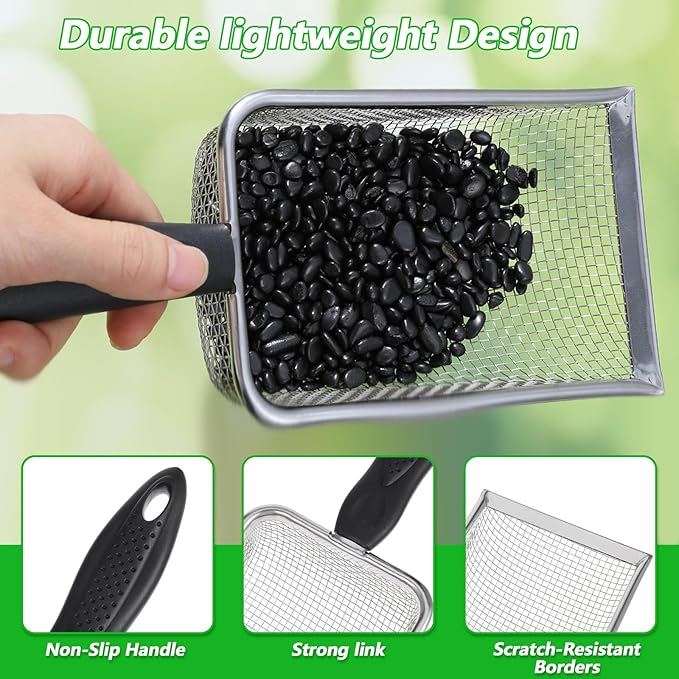 5pcs Soils Sifters Set for Gardening – Includes 2mm/2.8mm/3.8mm/4.3mm/5mm Garden Sifter for Soil, Handheld Compost Sifter for Dirt，Rocks, Heavy-Duty Shovel for Soil, Compost Sifting