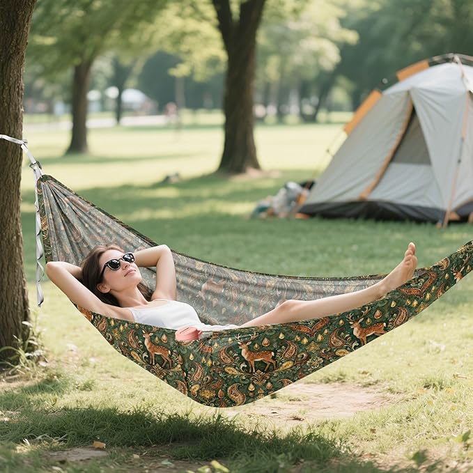 Deer with Paisley Camping Hammocks Hanging Rope Swing Hammock for Outside Beach Patio Garden