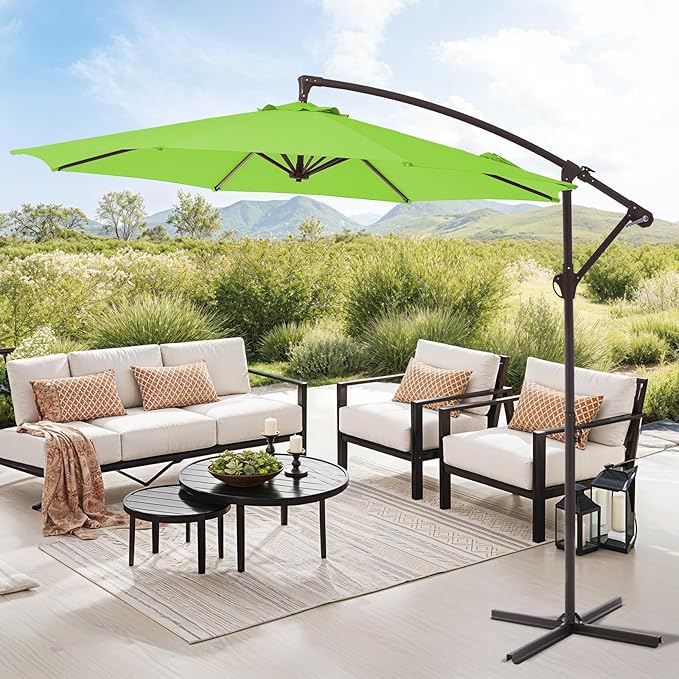 10FT Patio Umbrella, Outdoor Offset Cantilever Umbrella with Sturdy 8 Ribs, Easy Tilt Adjustment for Backyard Pool Garden,Apple Green