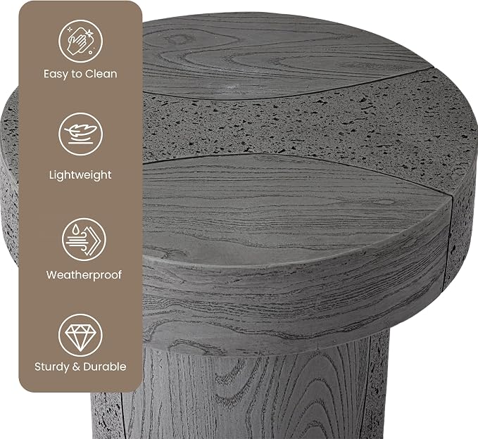 HOMPUS Outdoor Side Table, Concrete Coffee Table Round, 20 inches Dining Table with MgO Tabletop, Faux Wooden End Table for Patio, Garden, Backyard, Grey