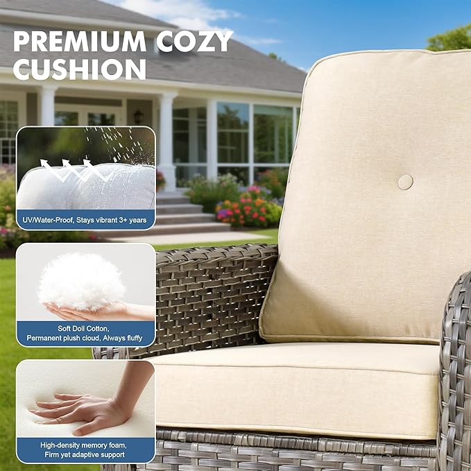 Weaxty Wicker Patio Furniture Set High Back Loveseat Sofa Couch Armchair Coffee Table, All Weather Rattan 4 Pieces Outdoor Conversation Sets for Patio Porch Deck Backyard Poolside, Beige