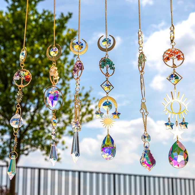BlumWay Crystal Suncatcher, Hanging Suncatchers with Crystals Light, 6 PCS | Sun Catchers Indoor Window, Crystals Prism Light Catcher, Tree of Life, Crystal Suncatchers Indoor Outdoor, Home Garden Decor