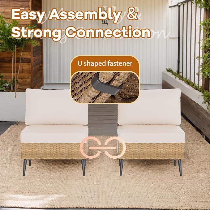7-Piece Patio Furniture Set,Outdoor Wicker Patio Conversation Set | Waterproof Cushion, For Garden, Balcony, Porch & Courtyard, Modular Conversation Set Sectional Sofa, Coffee Table