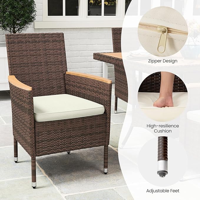 Wisteria Lane Patio Dining Sets for 12, All Weather Rattan Outdoor Table and Chairs with Acacia Wood Tabletop, Patio Dining Furniture with Removable Cushions for Deck Garden, Backyard, Brown