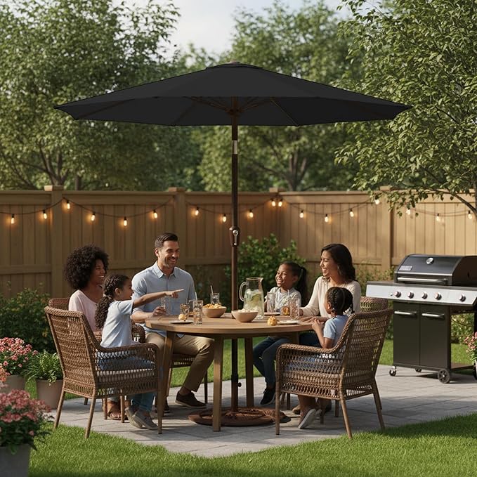 11FT Patio Umbrella, Outdoor Umbrella with with 8 Sturdy Fiberglass Ribs,Market Table Umbrella with Push Button Tilt and Crank,Suit for Backyard,Garden,Pool,Deck(Black)