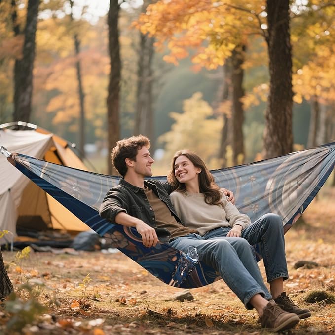 Luxury Blue Paisley Outdoor Hammocks with Tree Straps Fabric Hammock for Camping & Hiking Essential