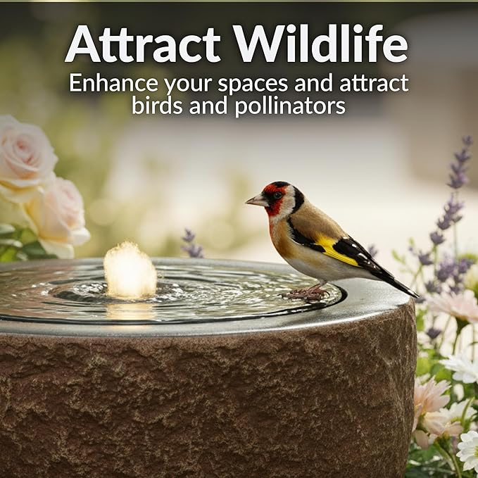 Sunnydaze Outdoor Water Fountain with LED Light - Polystone Oval Bowl Bubbler Water Feature with Pump - 13" H - for Patio, Garden, Deck, Relaxation and Stress Relief - Brown