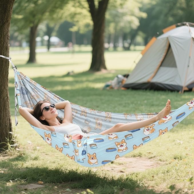 Camping Hammock Outdoor Hammocks for Outside Yellow Puppy Beach Trees Portable Lightweight with Pockets Tree Straps Indoor