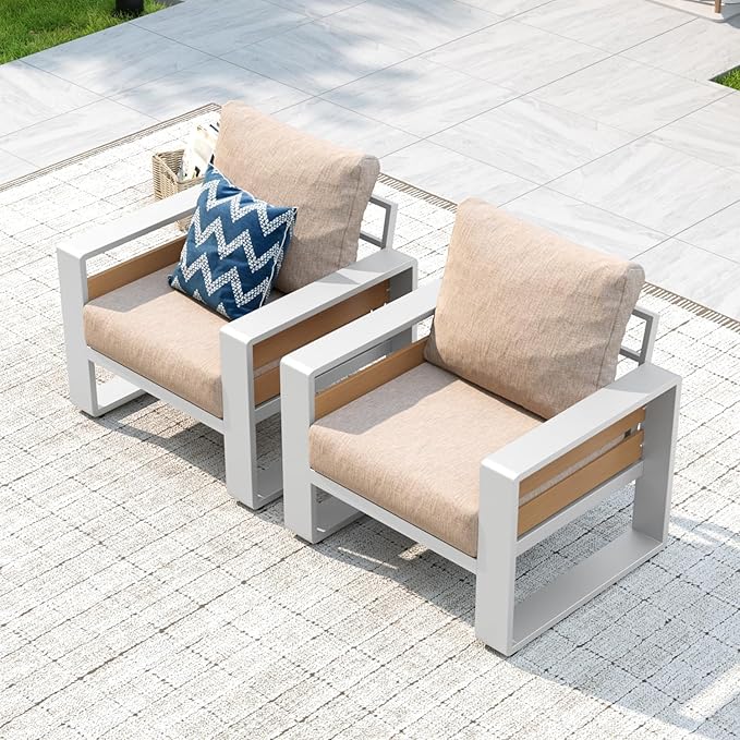 Aoxun Aluminum Patio Furniture Set, 2 Piece Luxury Outdoor Sectional with 6" Olefin Fabric Cushions, Patio Conversation Sets with Coffee Table Outdoor Sofas for Backyard, Porch Beige