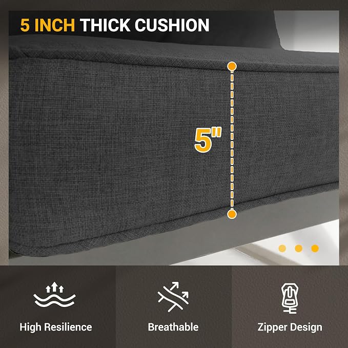 UDPATIO Metal Outdoor Patio Furniture Set, Modern Outdoor Conversation Sets w/Coffee Table, Sectional Furniture with Thick, Washable and High-Resiliency Sponge Cushions, Deep Grey, 4 PCS