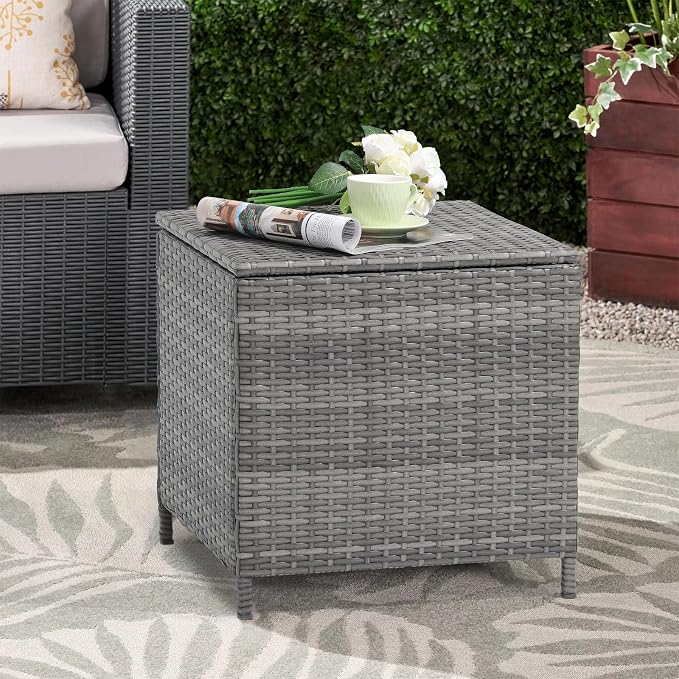 Verano Garden Outdoor Wicker Side Table Set of 2, Small Storage Rattan Wicker End Table, Square Resin Coffee Table for Garden Porch Deck Living Room Backyard