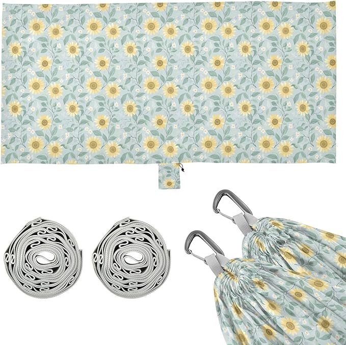 Sunflowers Blue Hammocks with Tree Straps Hanging Hammock for Indoor Outdoor Patio