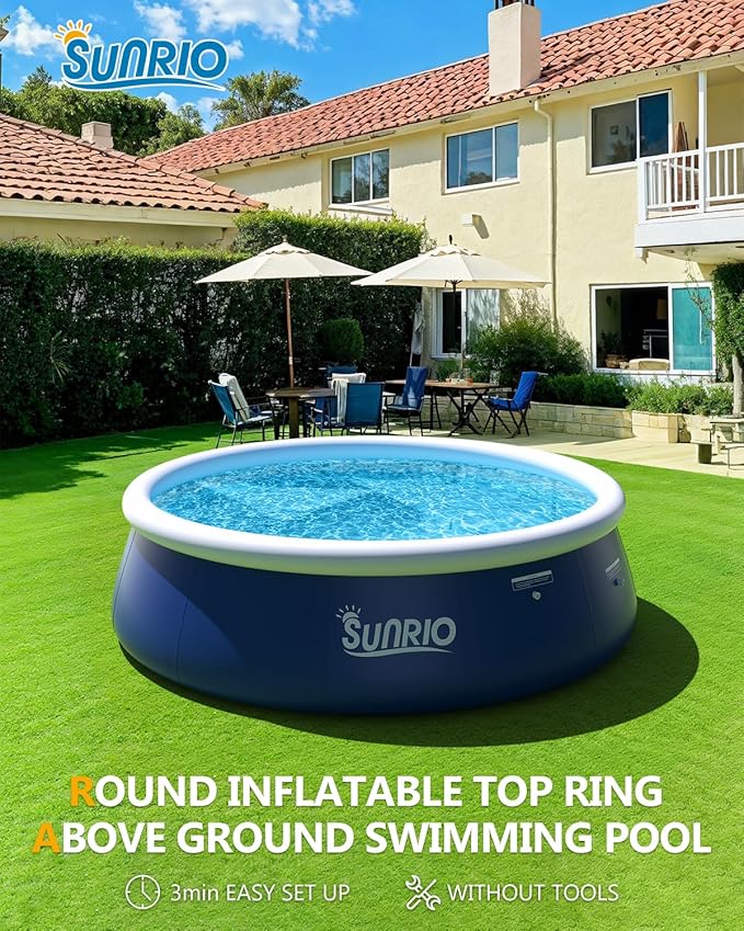 2025 Upgrade 10'*30" Round Inflatable Above Ground Swimming Pool Fast Easy to Set Up Blow Up Pool for Summer Outdoor Garden Backyard Childen Adults Dark Blue