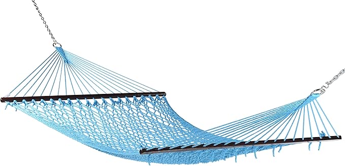 Caribbean Rope Hammock - 55 Inch - Soft-Spun Polyester (Light Blue)