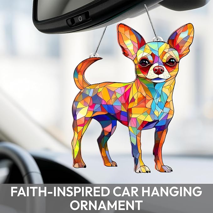 Chihuahua Gifts for Women, Colorful Chihuahua Ornament for Window Hanging | 5"x5.9" Acrylic Suncatcher Ornament Faux Stained Glass, Dog Lovers Gifts for Women, Dogs Christmas Ornaments for Tree Hanging