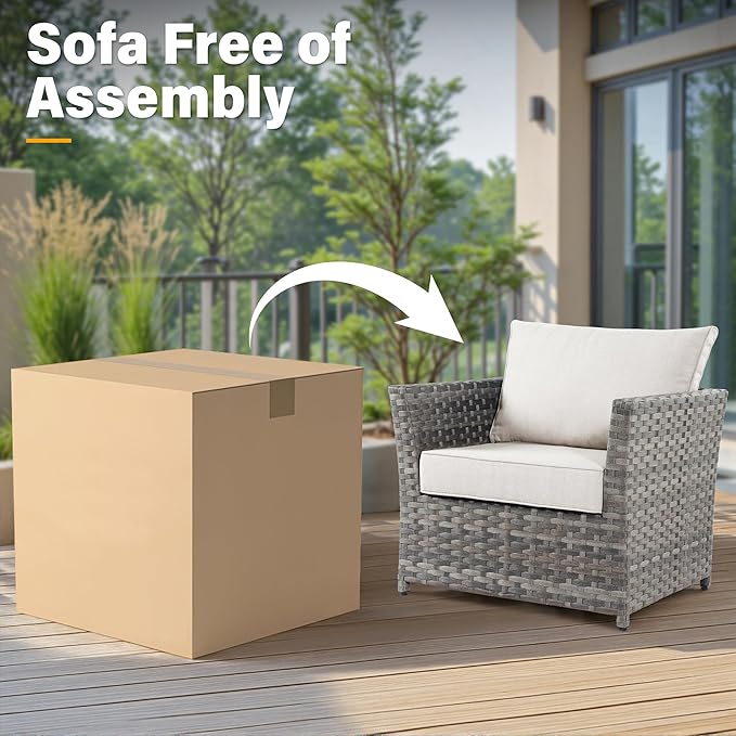Fully Assembled & Spacious 9-Pc Outdoor Sofa Set, Patio Rattan Conversation Group with Rocking Chair and Tea Table