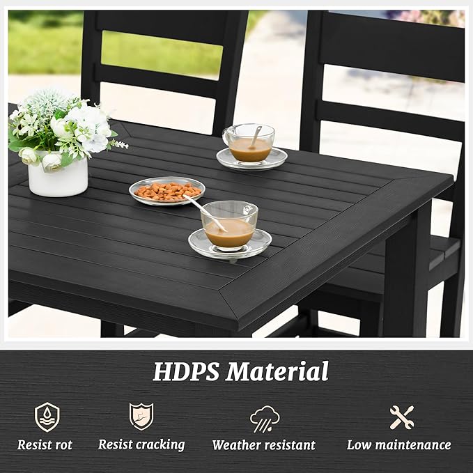 Cozyman 7-Piece Outdoor Dining Set - HDPS Patio Dining Table and Chairs, All Weather Furniture for Outdoor, Indoor, Patio, Garden, Black