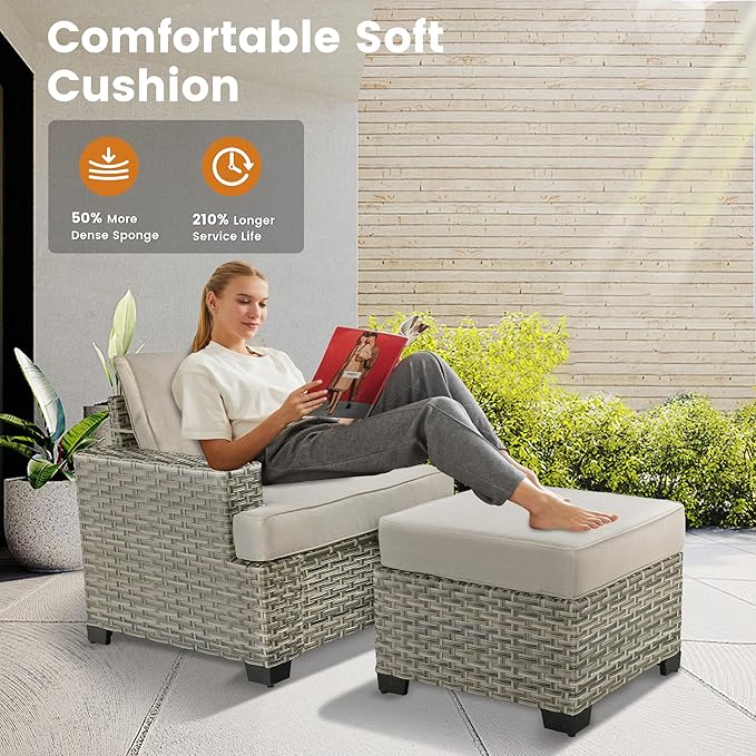 Patio Furniture Sets 7 Pieces Outdoor Sectional Rattan Sofa Manual Weaving Wicker Patio Conversation Set with Ottomans and T Cushion(Beige)