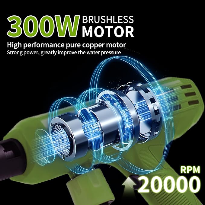 Cordless Pressure Washer,1200PSI Portable Power Washer with 4Ah Battery&Charger,6-in-1 Nozzle,5 Meter Hose,Handheld High-Pressure Car Washer for Cars/Yard/Home/Floor (Green)