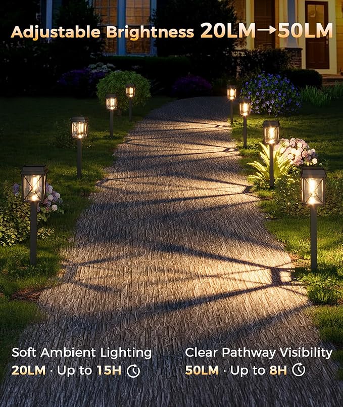 XMCOSY+ Solar Lights Outdoor, 8 Pack 50LM Bright Solar Pathway Lights, IP65 Waterproof 3-in-1 Garden Light for Yard Backyard Driveway Walkway Landscape Path (Warm/Cool White)