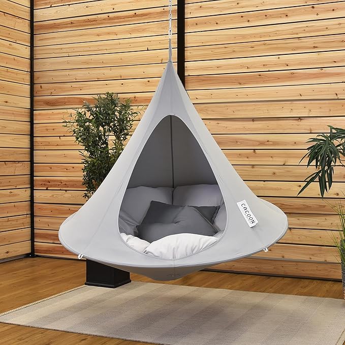 Single Cacoon Hanging Chair – Cozy Indoor/Outdoor Hammock with Polyester Canvas, 440 lb Capacity, Includes 18ft Rope & Carabiner