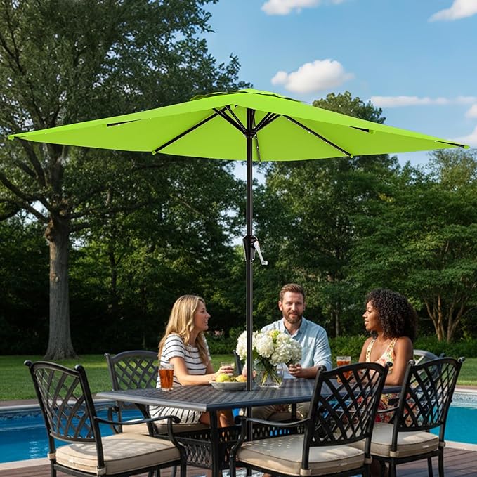 AreShark 8' X 10' Rectangular Patio Umbrella with Solar Lights, Lighted Solar Umbrella with Crank, Outdoor Table Umbrella for Garden, Deck, Backyard, Pool and Beach, Apple Green