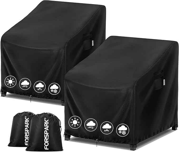 FORSPARK Patio Chair Cover – Waterproof UV-Resistant Outdoor Furniture Cover 33W x 34D x 31H inches for Wicker, Rocking & Porch Chairs, Tear-Resistant Oxford Fabric with Buckle Straps & Storage Bag