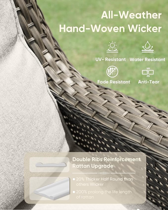 HUMMUH Outdoor Swivel Rocker Wicker Patio Chairs Set of 2, Rattan Rocking Chair Furniture Set (Grey,Beige)