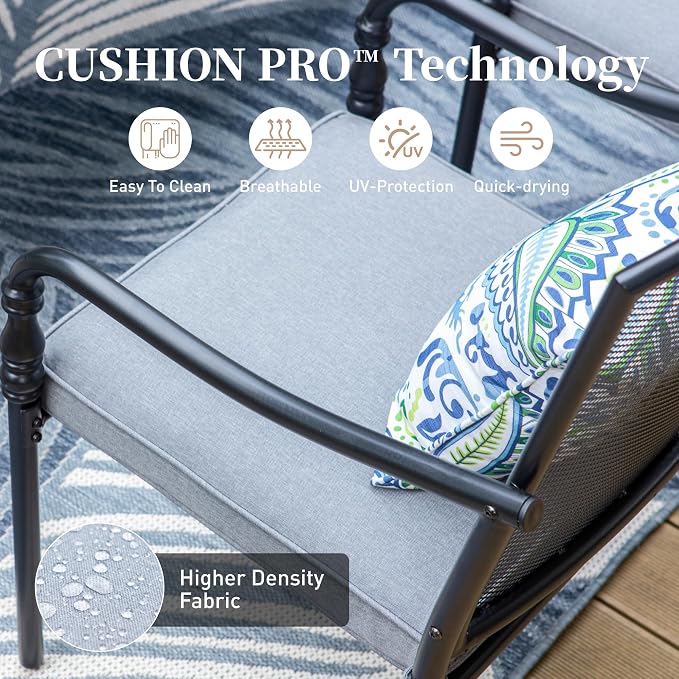 SUNSHINE VALLEY Patio Table and Chairs Set of 6, All-Weather Breathable Metal Mesh Patio Chair with Gourd-Shaped Armrests, 64x38 Wood-Like Table with Umbrella Hole, 7 Pcs Metal Frame Patio Dining Set