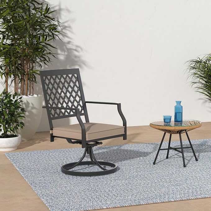 PHI VILLA Patio Dining Chairs Set of 4 Outdoor Swivel Rocker Patio Chairs with Cushion Metal Outdoor Chairs for Garden Backyard Bistro