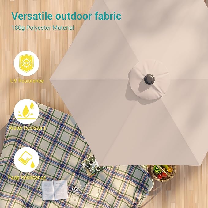 7.5ft Outdoor Umbrella Patio Umbrella,2-Year-Non-Fading,Table Market Patio Umbrella with Push Button Tilt and Crank,for Pool, Deck, Garden,Backyard