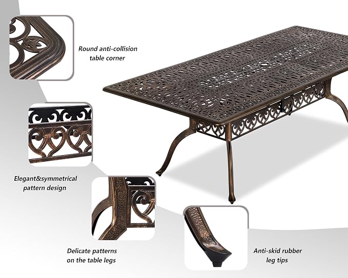 Grepatio 9 Piece Cast Aluminum Patio Furniture Set Outdoor Dining Set Bistro Furniture Set with 8 Armchairs and Dining Table, 8 Cushions for Backyard Garden Poolside (Without Cushion)