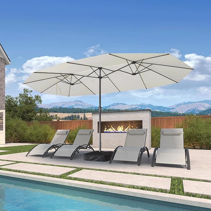 PURPLE LEAF 15ft Patio Market Umbrella with Base Included Double-Sided Rectangle Outdoor Umbrella Table Umbrella with Crank for Pool Garden Deck, Cream