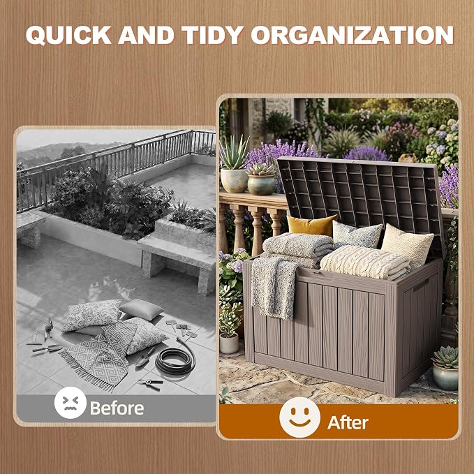 EFU Outdoor Storage Box 60 Gallon Deck Box (Indoor & Outdoor) Lockable UV Resistance Waterproof Resin Storage Bin Storage Box for Outdoor,Patio Storage(Taupe)