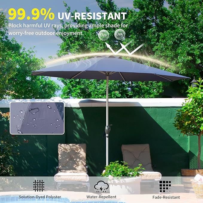 Domi 10FT Patio Umbrella, Outdoor Table Umbrella with Aluminum Pole, UV Protection Waterproof Market Sun Umbrella with Push Button Tilt and Crank for Garden, Deck, Backyard, Pool (Navy Blue)