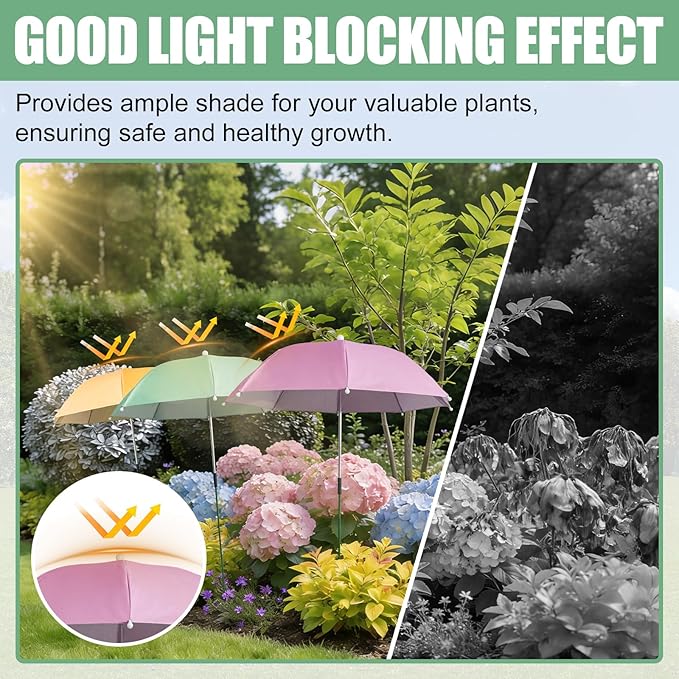 3 PCS Plant Umbrella Shade Cover for Outdoor Plants, 23.6 Inch Tall 40" Canopy Adjustable Height Sun Protection for Potted Plants, Garden Beds & Patio Flowers, UV Resistant & Easy Setup