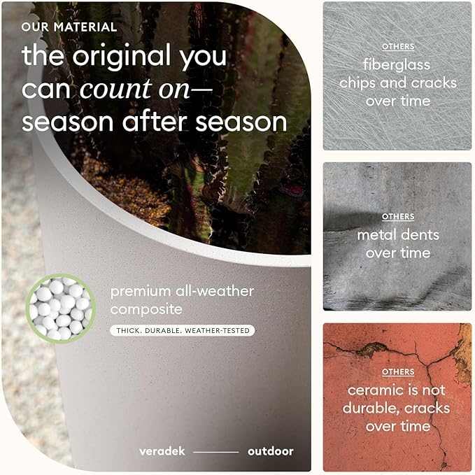 Veradek Mason Series Vega Planter - Round Tall Planter for Indoor or Outdoor Porch/Patio | Made from Plastic-Stone Composite with Drainage Holes | Modern Décor for, Flowers, Interior Plants