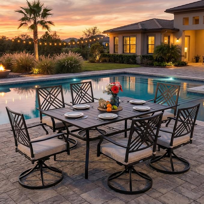 Sour Citrus 62" Rectangular Outdoor Metal Patio Dining Table for 6 with Umbrella Hole, Weather-Resistant Table for Garden, Backyard and Deck, Black