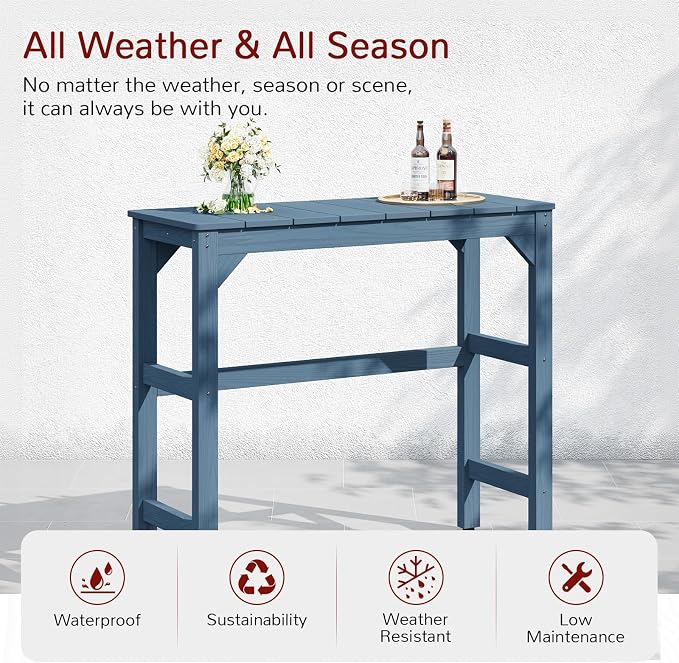 Stoog All-Weather 3-Piece Patio Bar Set – Counter Height Bar Table & 2 Bar Stools, Low Maintenance, Fade & Rot Resistant, Blue for Backyard, Garden, Balcony, Deck