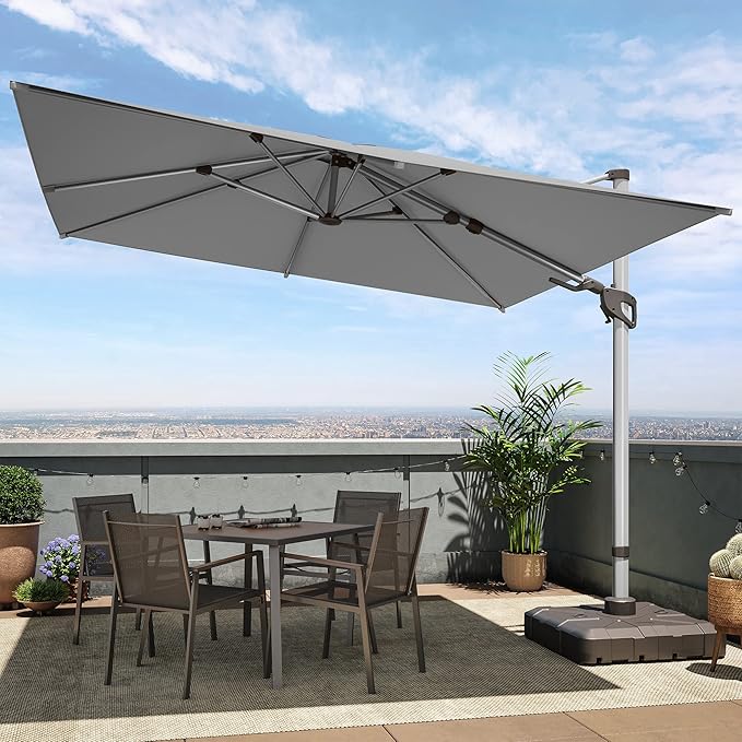 LAUSAINT HOME 9 FT Patio Umbrella, Outdoor Large Cantilever Windproof Patio Offset Umbrella with 360° Rotation for Backyard, Pool, Lawn, Deck (Square, Gray)