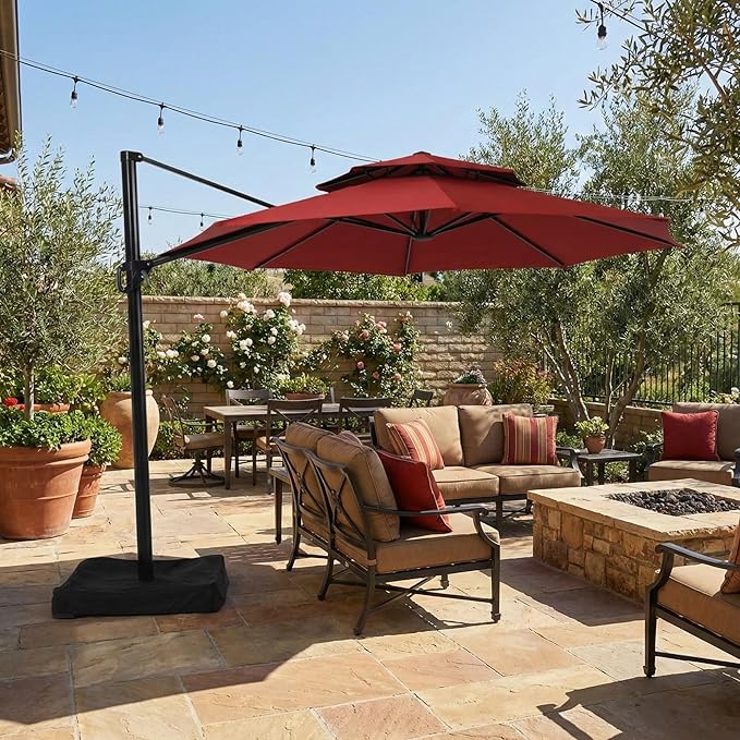 Garden Winds Reinforced RipLock 350 Replacement Canopy Top Cover Compatible with Garden Treasures 11’ Offset Umbrella Models YJAF-819R, YJAF-819D, YJAF-81903A, YJAF-81903B, YJAF-81903C - Cinnabar