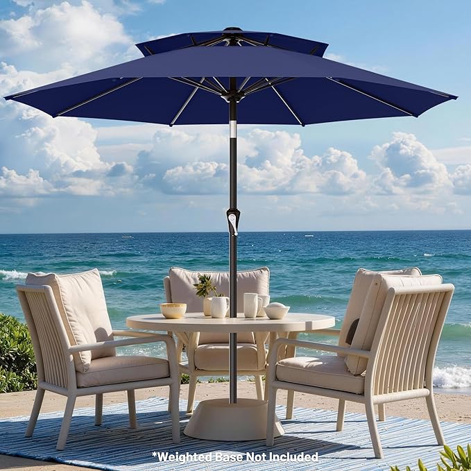 AreShark 9ft 2 Tiers Patio Umbrella - Outdoor Umbrella Waterproof UV Protection, Market Table Umbrella w/Push Button Tilt&Crank for Pool, Porch, Garden(Navy)