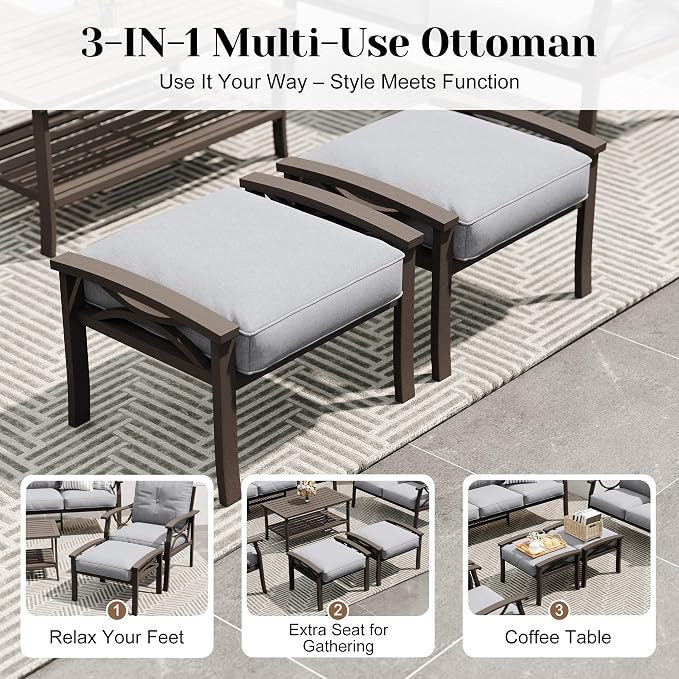 FansaFurn 7-Pieces Outdoor Patio Furniture Set, Outdoor Metal Sectional Furniture with Cushions, Outdoor Conversation Seating Set with Coffee Table for Backyard,Garden, Balcony, Deck, Backyard, Grey
