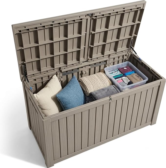 Outdoor Storage Box, 200 Gallon Waterproof Deck Box [Upgraded 3.0], Premium Hydraulic Cushion Storage Chest, High-Load Lockable Two-Seater Patio Storage Bench, Large Country Estate, Grey