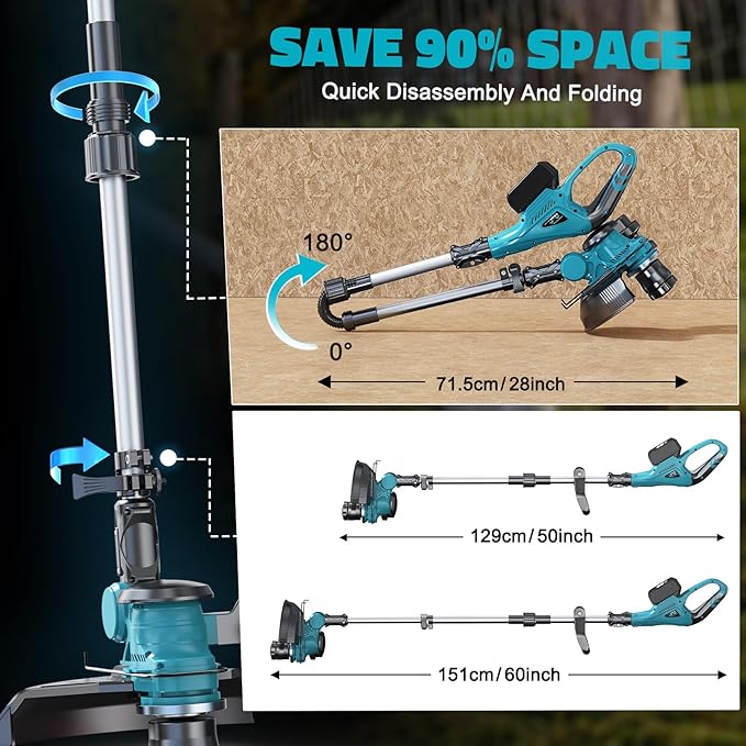 Cordless String Trimmer Compatible with Makita 18V (Tool Only), MtiolHig 12” 3-in-1 Weed Wacker with Battery Indicator, 8500RPM Brushless Weed Eater, Foldable Lawn Edger w/18 0.11”Thick Lines, Blue