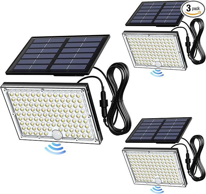 JACKYLED Solar Lights Outdoor Waterproof, Motion Sensor Flood Light 113 LED Bright Cool White Dusk to Dawn Solar Powered Outdoor Lights for Backyard Porch Garden Patio Garage (3 Pack)