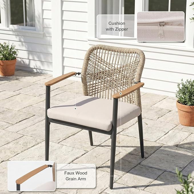 SUNSITT 9 Piece Outdoor Patio Dining Set, 65" - 107" Metal Expandable Outdoor Dining Table with X-Shape Legs, 8 Woven Wicker Patio Chairs w/WPC Armrests for Garden, Dark Grey